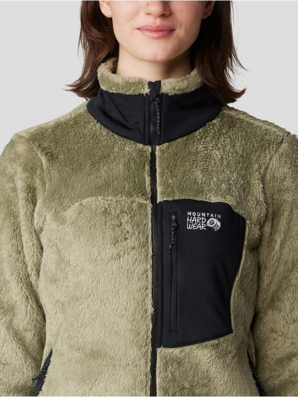 Mountain Hardwear Polartec High Loft Olive Green Plush Fleece Zip Up Jacket Med